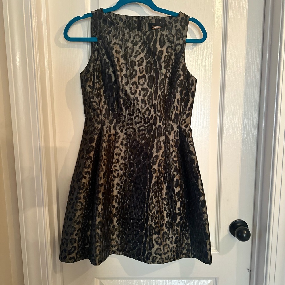 Alexia Admor Green/Black Metallic Leopard Jacquard Fit & Flare Dress Size smal